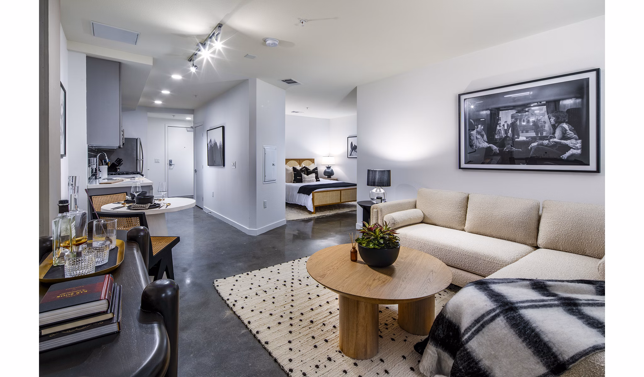 Spacious living room with modern decor at Be DTLA Apartments, luxury apartment homes in the heart of Los Angeles