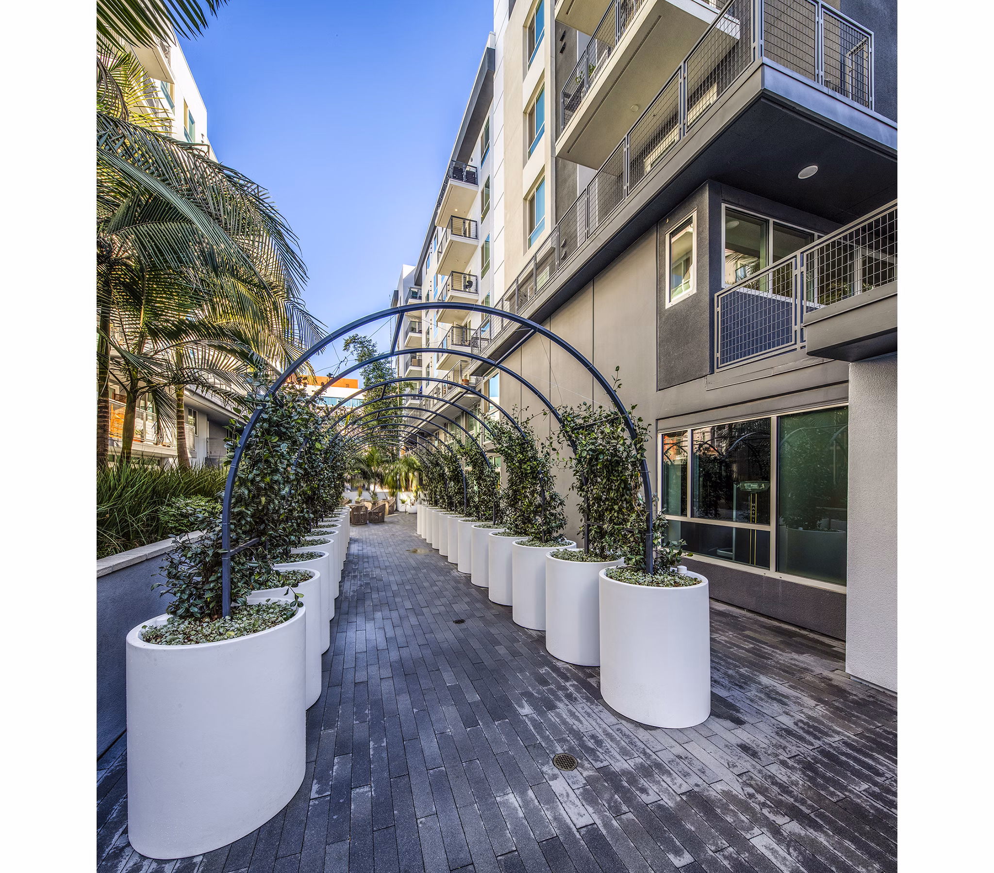 Spacious patio with city views at Be DTLA Apartments, perfect for relaxing outdoors