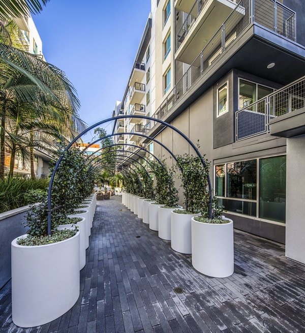 Spacious patio with city views at Be DTLA Apartments, perfect for relaxing outdoors