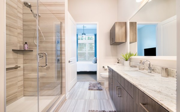 Modern bathroom with sleek fixtures at Overture Chapel Hill Apartments