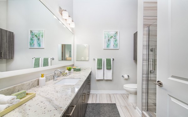 Modern bathroom with sleek fixtures at Overture Chapel Hill Apartments