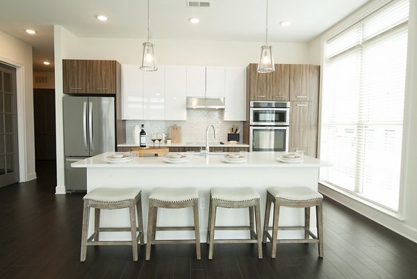 Amorance Apartments: Modern kitchen with stainless steel appliances and marble countertops