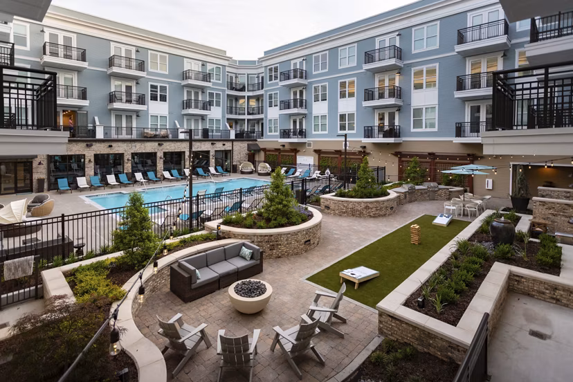 Resort-style pool at Amorance Apartments offering luxury leisure amenities
