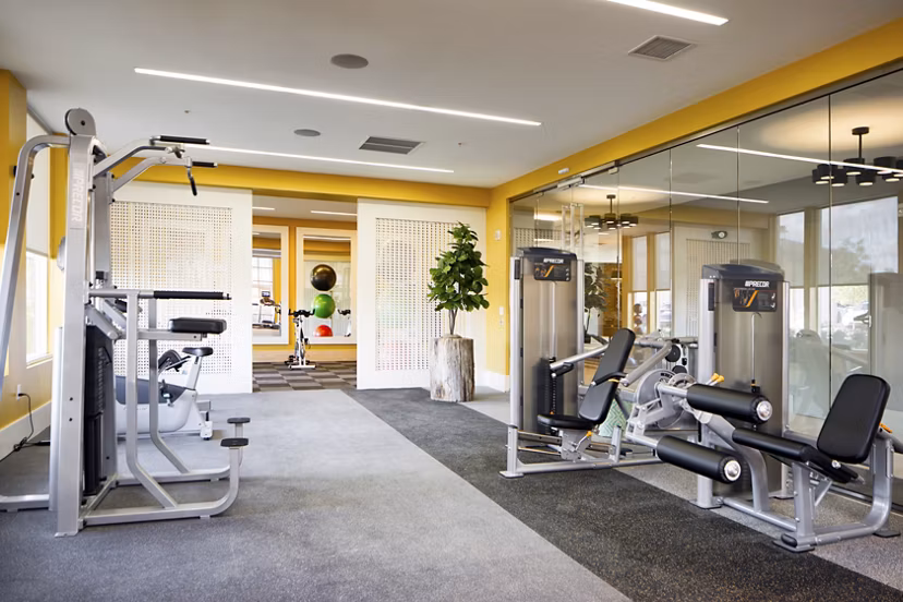State-of-the-art fitness center with modern equipment at Indigo 301 Apartments in a luxury Greystar community