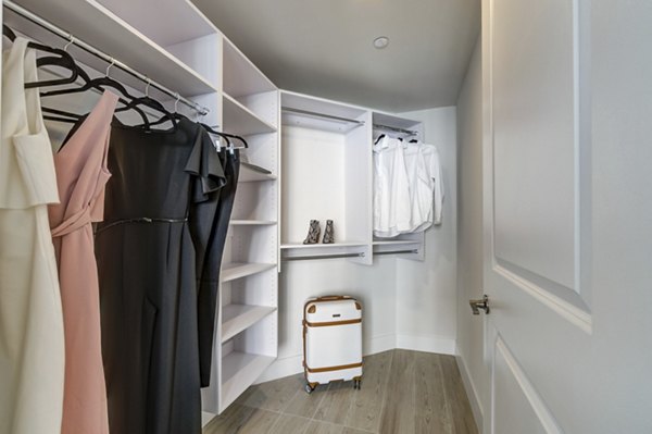 Walk-in closet with ample shelving at Alluvion Las Olas Apartments
