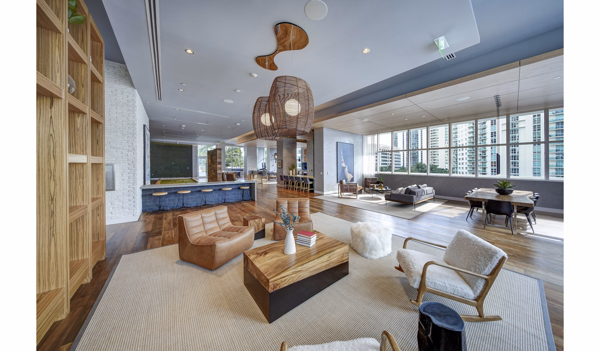 Clubhouse with elegant furnishings and modern decor at Alluvion Las Olas luxury apartments