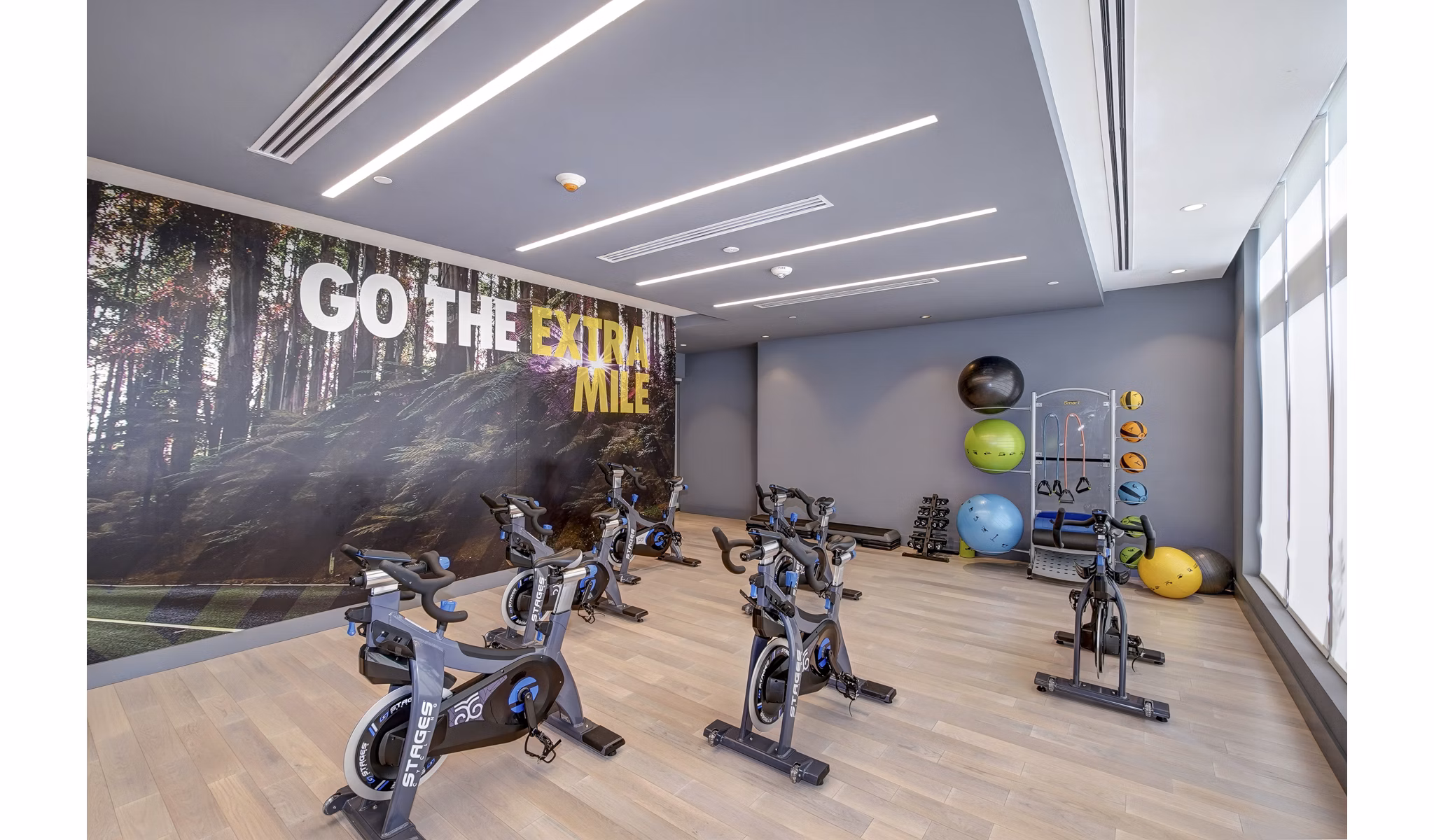 Yoga and spin studio with modern equipment at Alluvion Las Olas Apartments