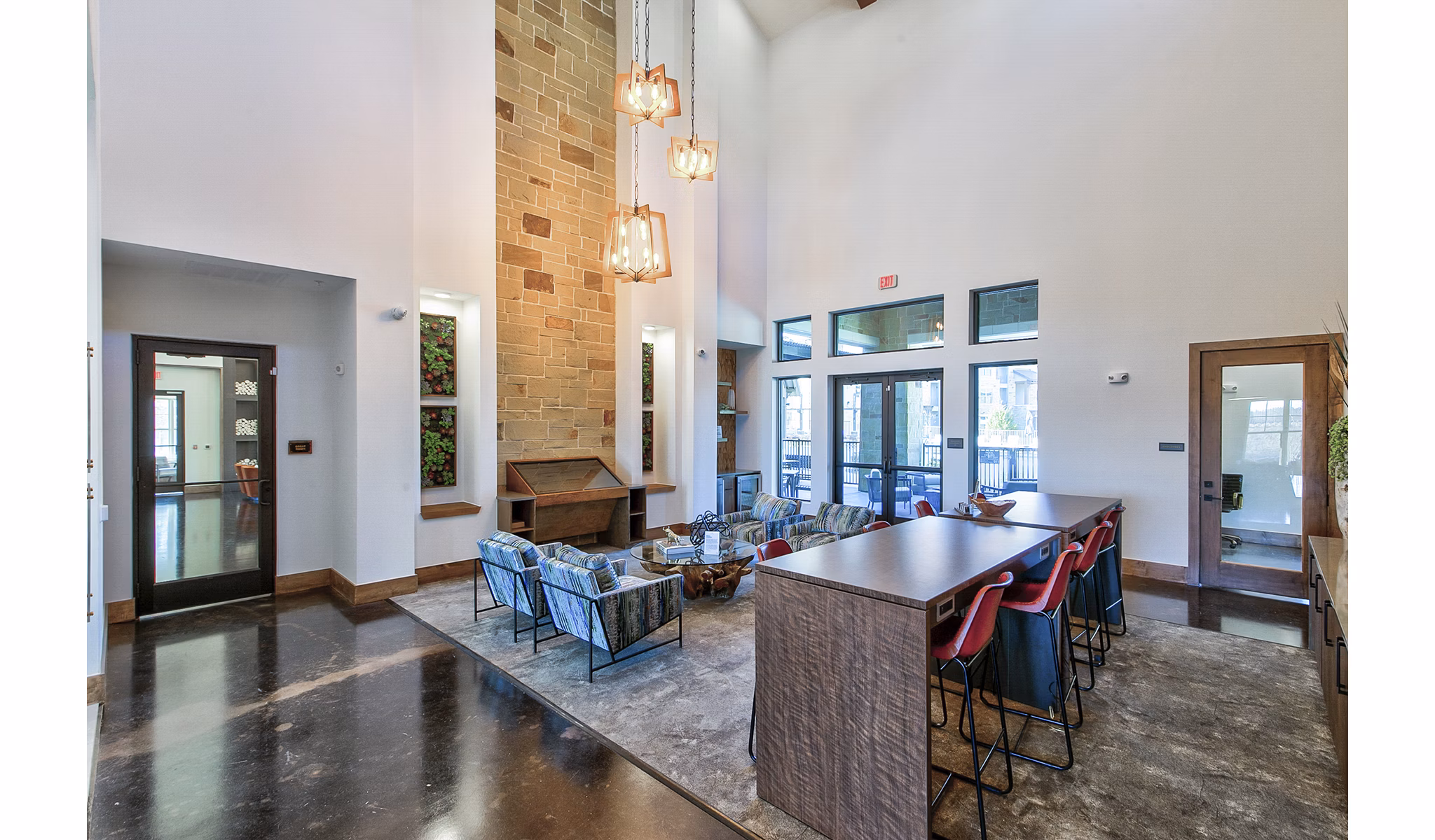 Clubhouse lobby featuring elegant seating and modern decor at The Preserve luxury apartments