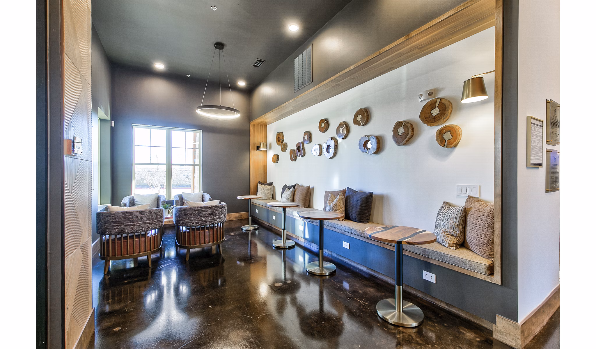 Clubhouse lobby featuring modern decor and seating at The Preserve apartments