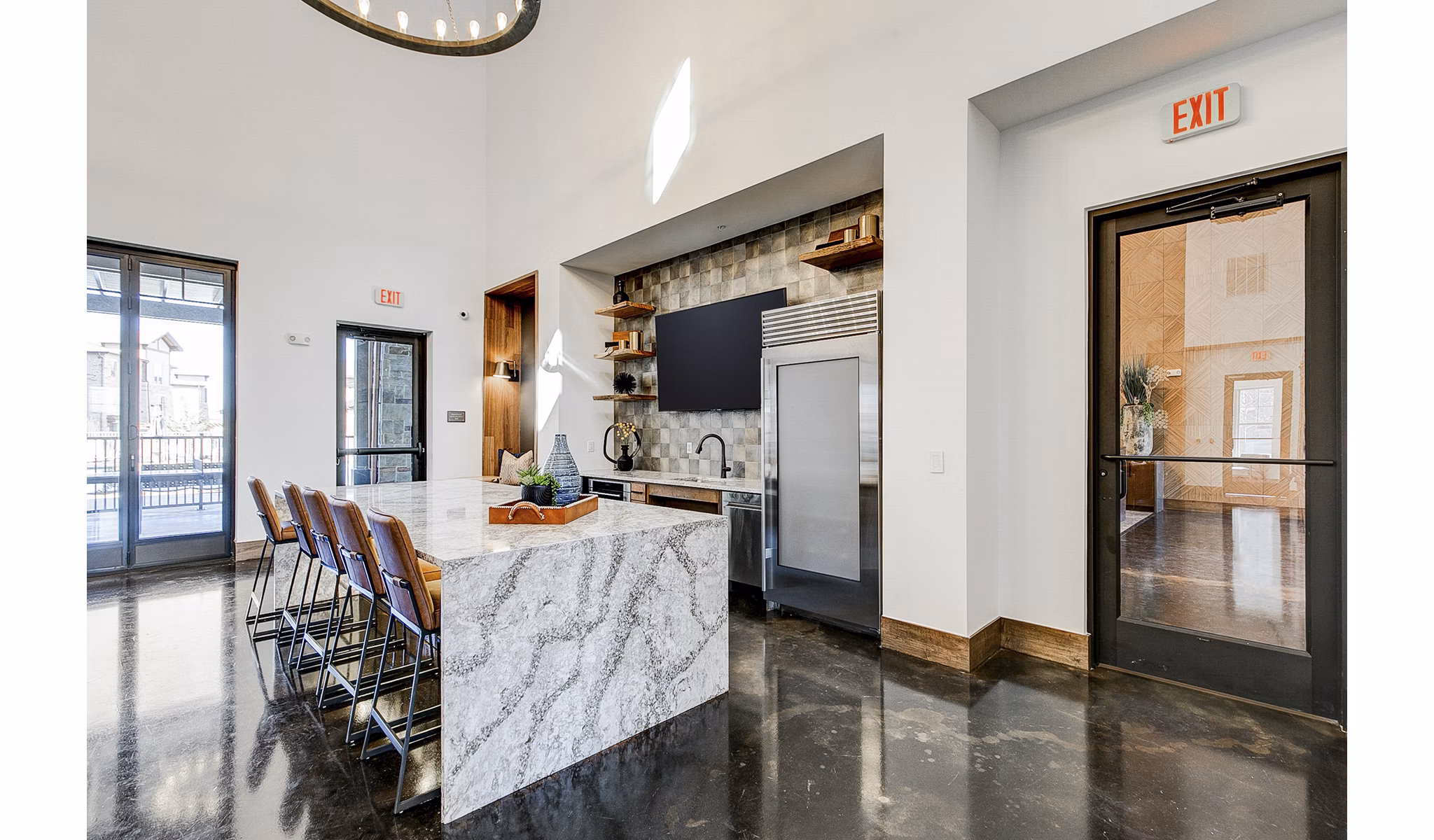 Welcoming clubhouse lobby with modern decor at The Preserve luxury apartments