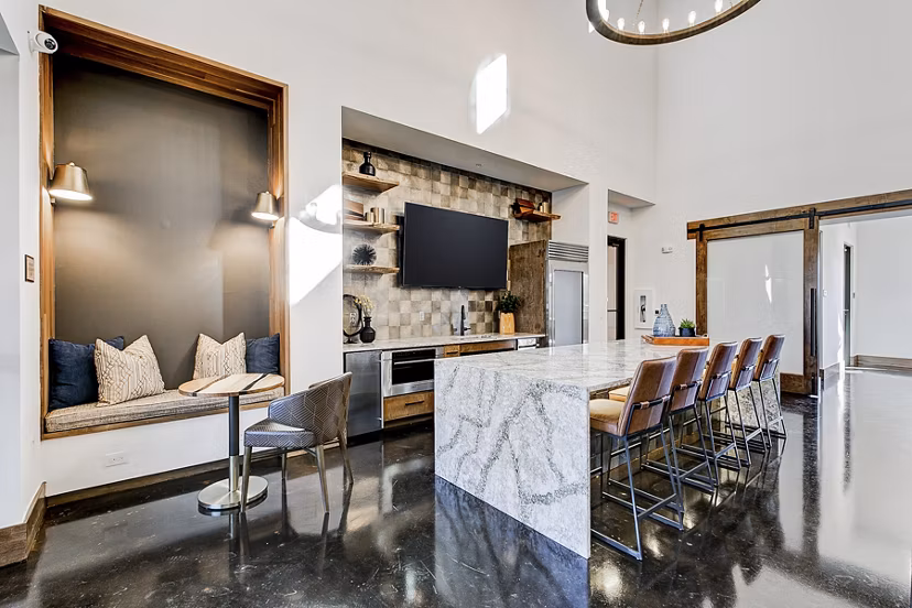 Clubhouse lobby featuring stylish seating and modern decor at The Preserve luxury apartments