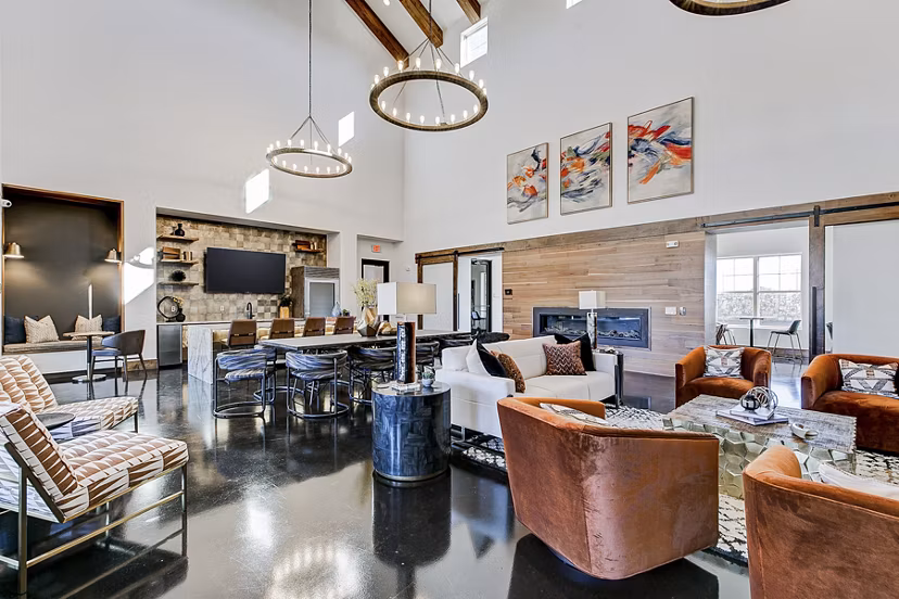 Elegant clubhouse lobby featuring modern decor and seating at The Preserve