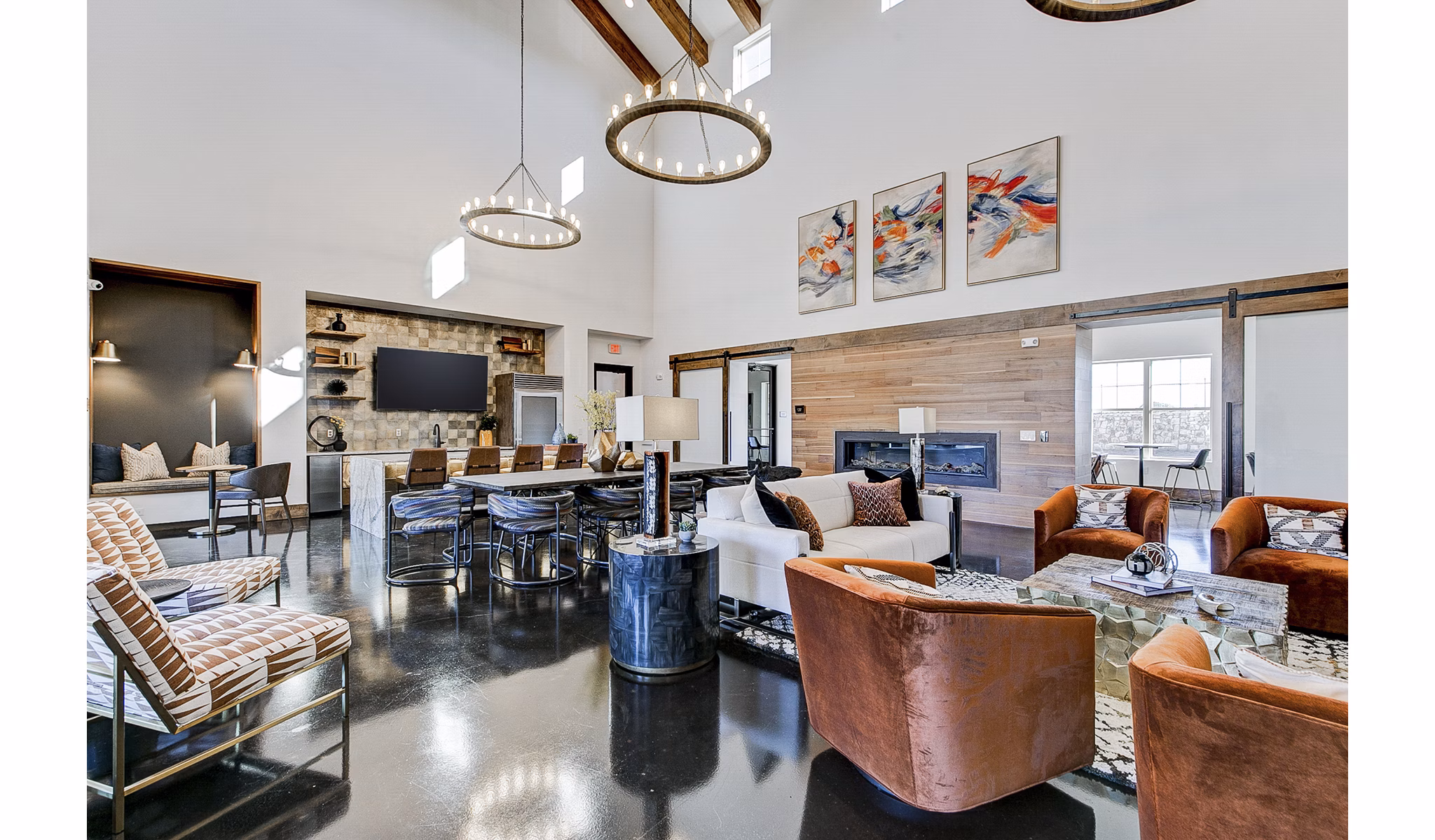 Elegant clubhouse lobby featuring modern decor and seating at The Preserve