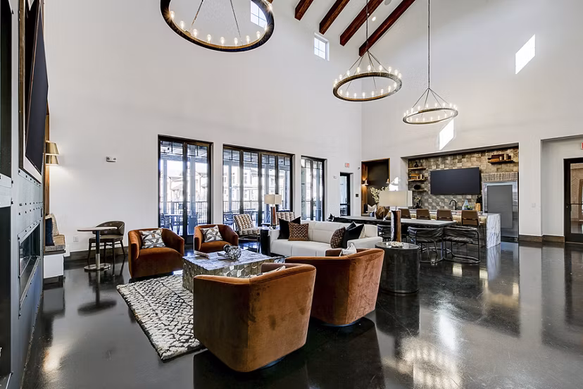 Elegant clubhouse/lobby with cozy seating at The Preserve luxury apartments