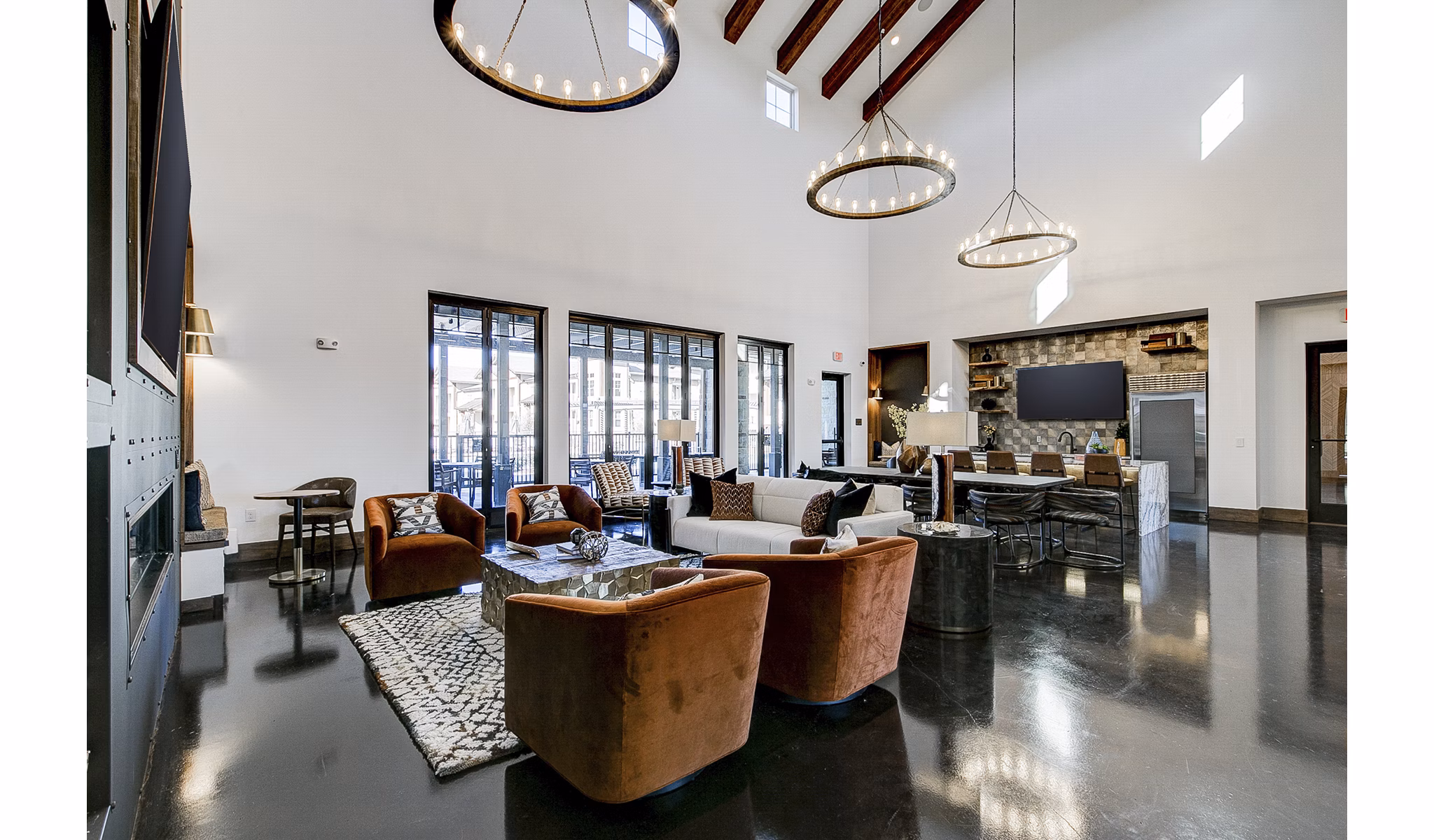 Elegant clubhouse/lobby with cozy seating at The Preserve luxury apartments
