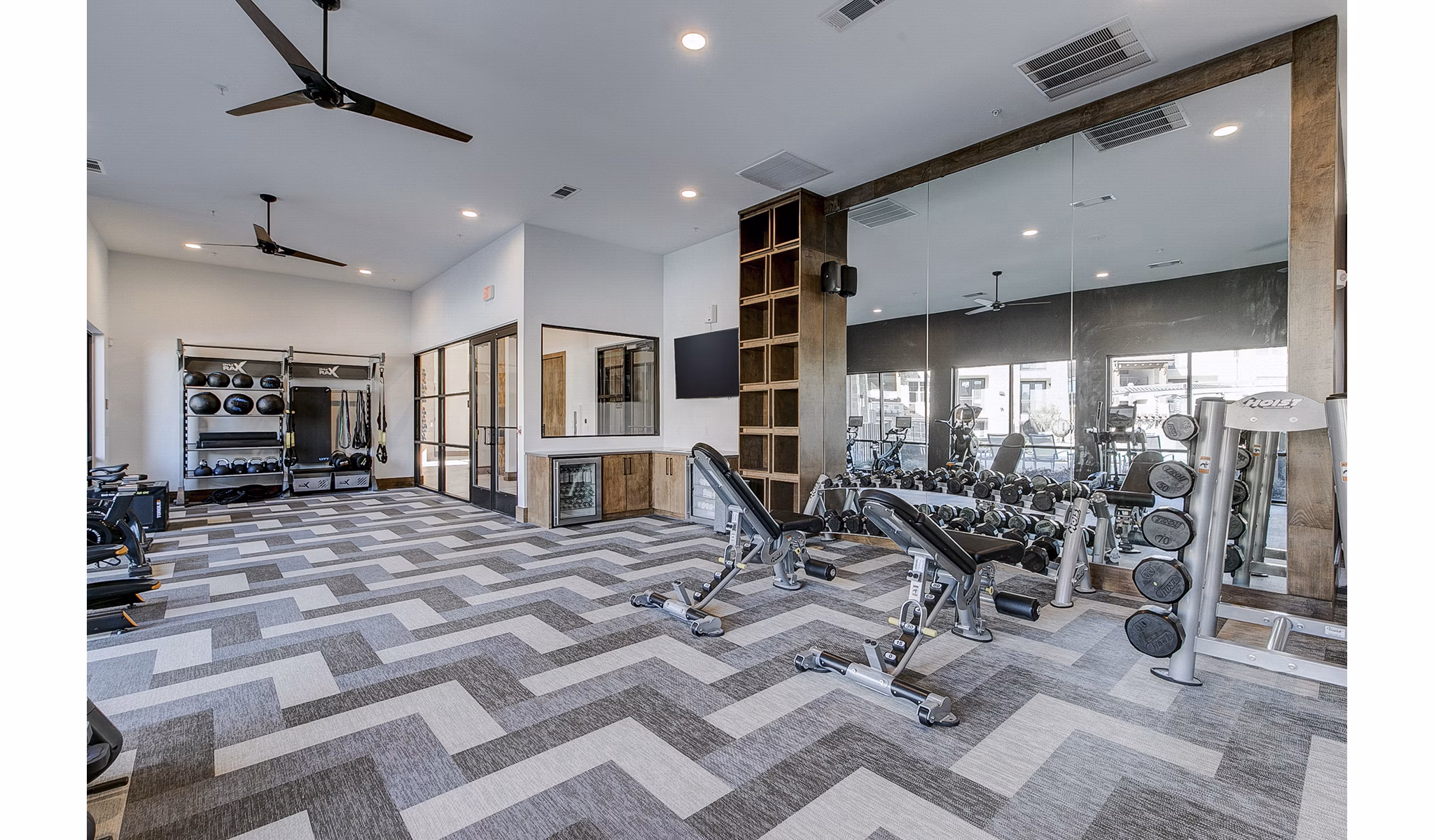 State-of-the-art fitness center with modern equipment at The Preserve luxury apartments