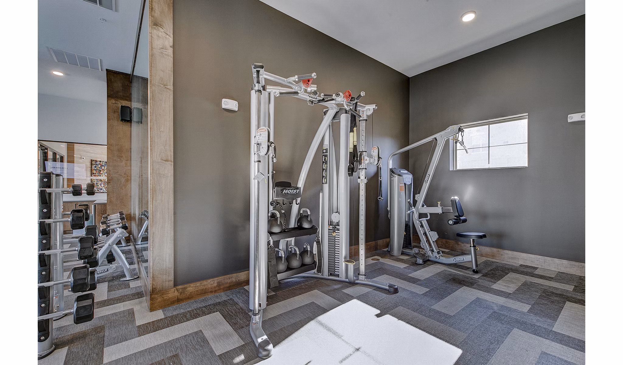 State-of-the-art fitness center with modern equipment at The Preserve luxury apartments