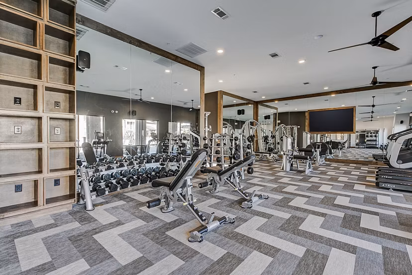 State-of-the-art fitness center with modern equipment at The Preserve luxury apartments