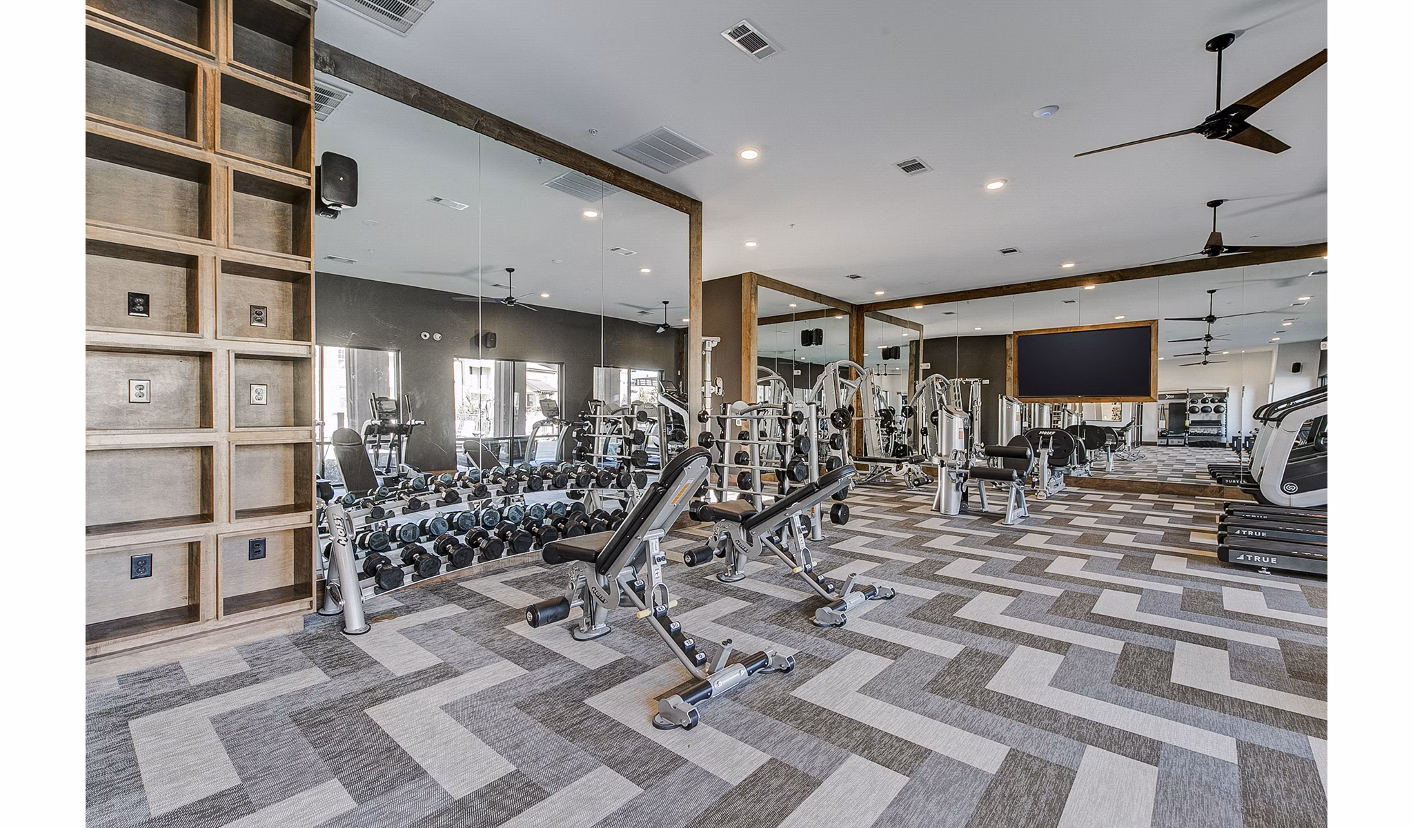 State-of-the-art fitness center with modern equipment at The Preserve luxury apartments