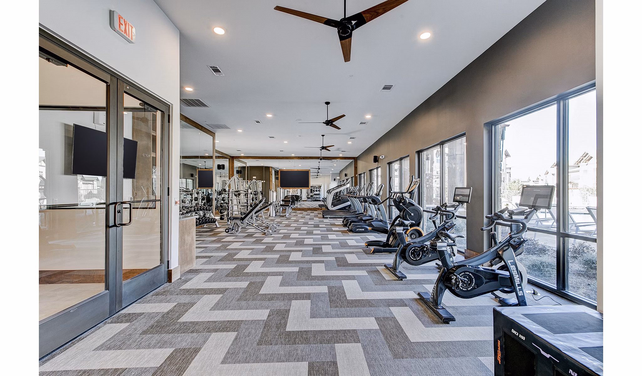 State-of-the-art fitness center with modern equipment at The Preserve luxury apartments