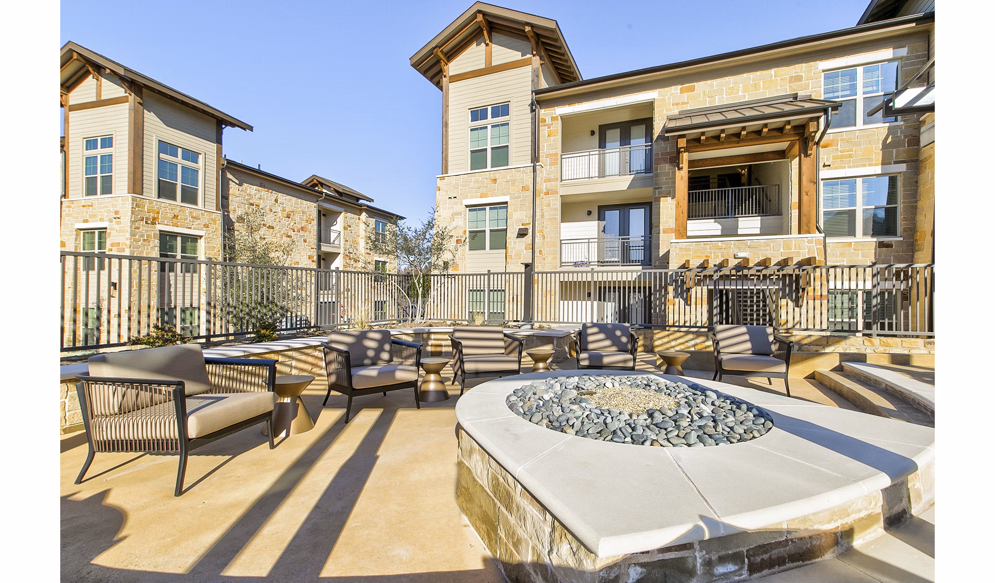 Cozy fire pit area at The Preserve, ideal for relaxing evenings outdoors