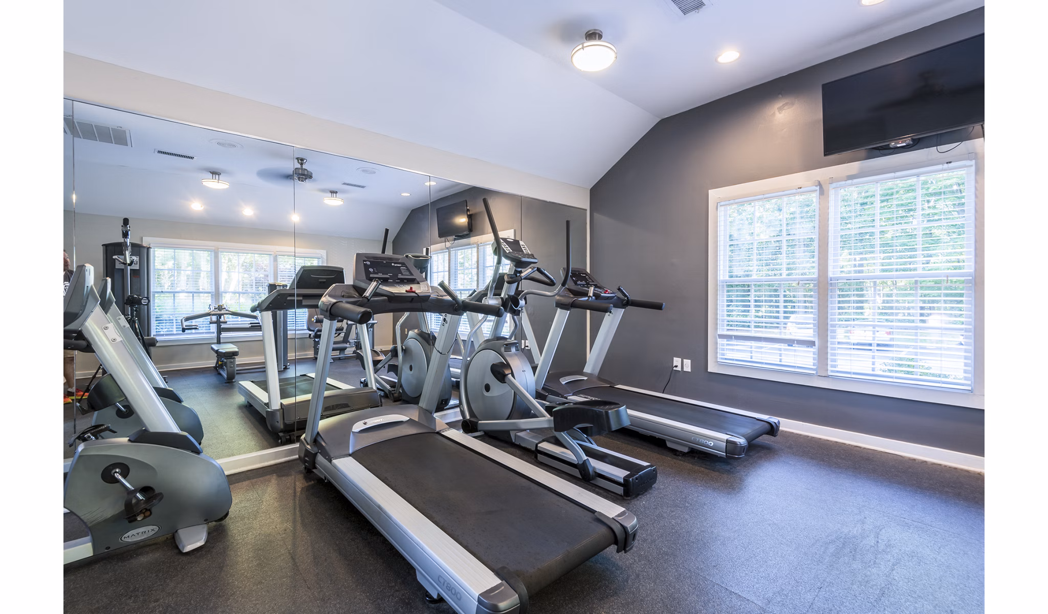 State-of-the-art fitness center with modern equipment at Bridgeport Apartments luxury living
