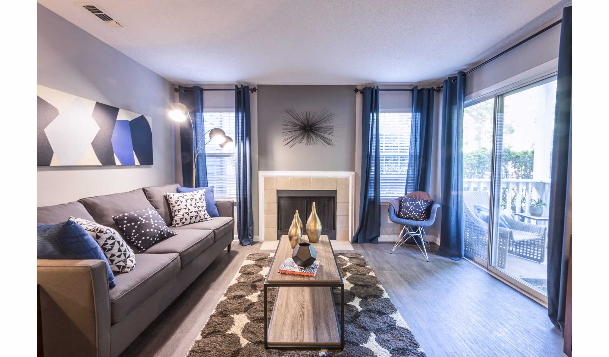 Living room featuring modern decor and open layout in Bridgeport Apartments