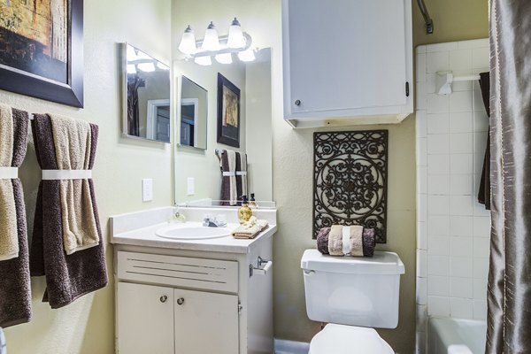 Luxurious bathroom with sleek fixtures and granite countertops at Avana Cumberland Apartments