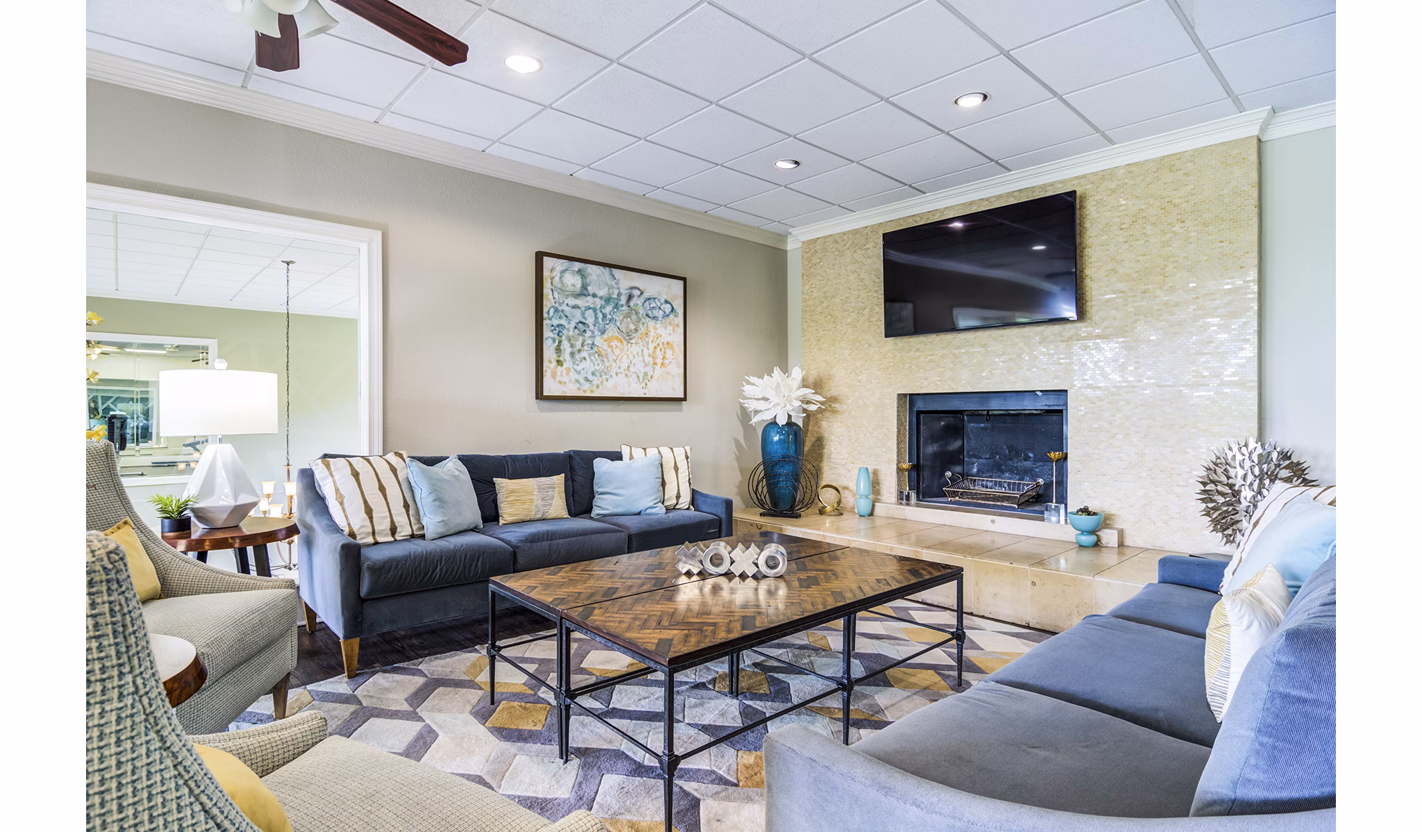 Clubhouse lobby with modern seating and design at Avana Cumberland Apartments
