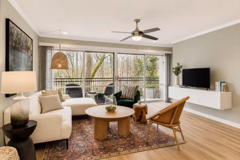 Clubhouse with modern design and cozy seating at Avana Cumberland Apartments