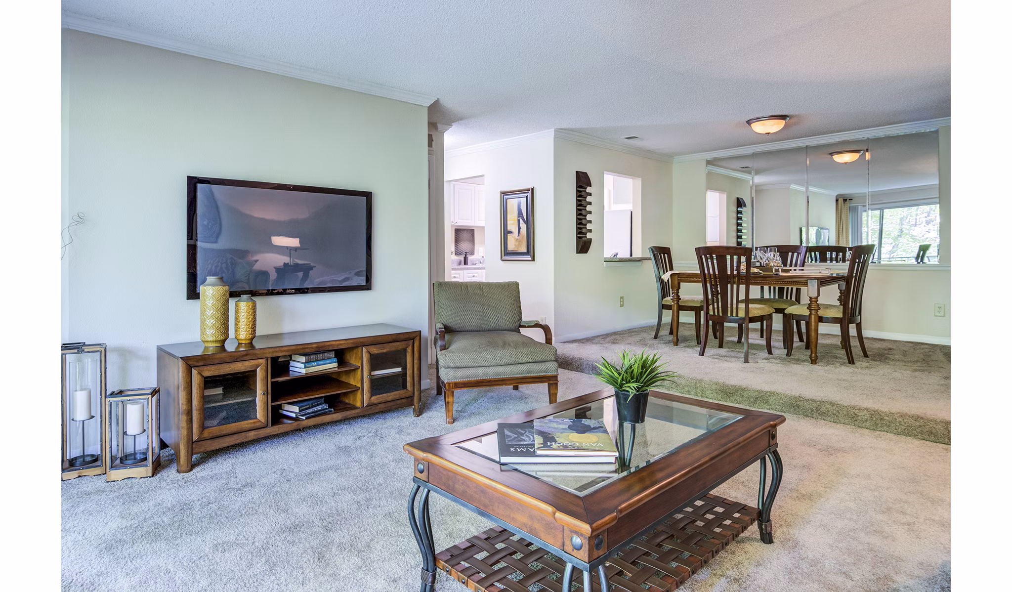 Spacious living room with contemporary decor in Avana Cumberland Apartments