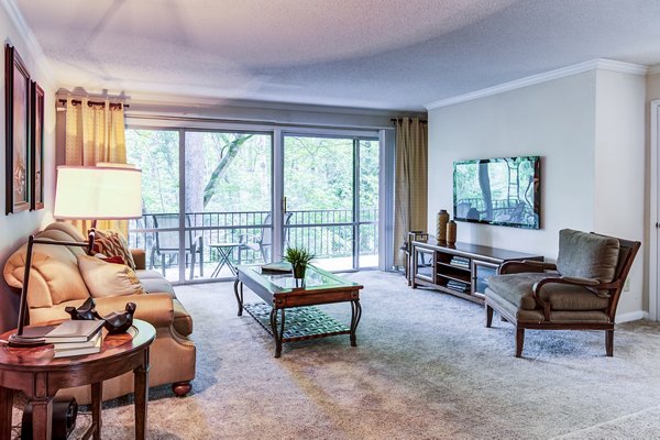 Spacious living room with contemporary furnishings at Avana Cumberland Apartments