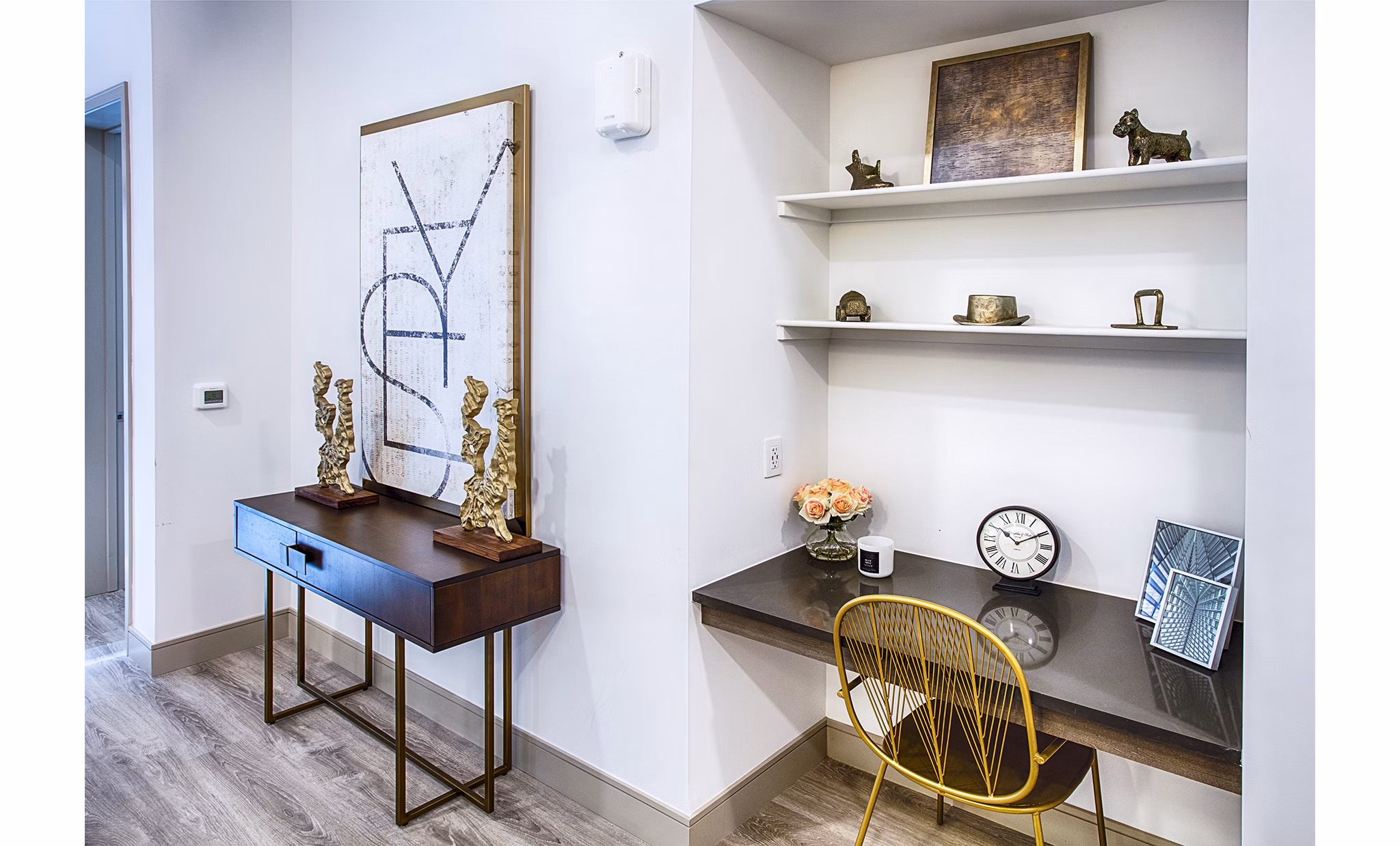Living room and office space with modern decor in Raleigh at Sloans Lake Apartments