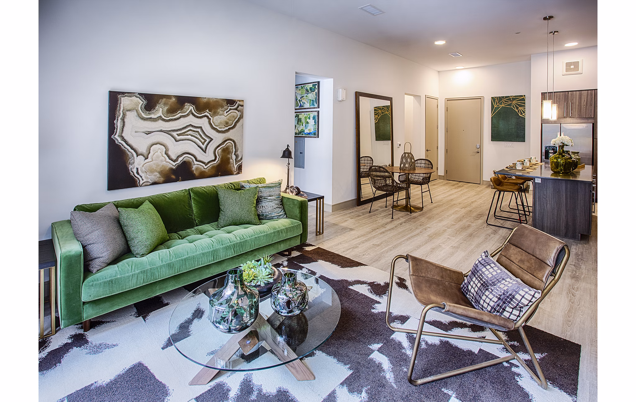 Spacious living room with modern furnishings in Raleigh at Sloans Lake Apartments