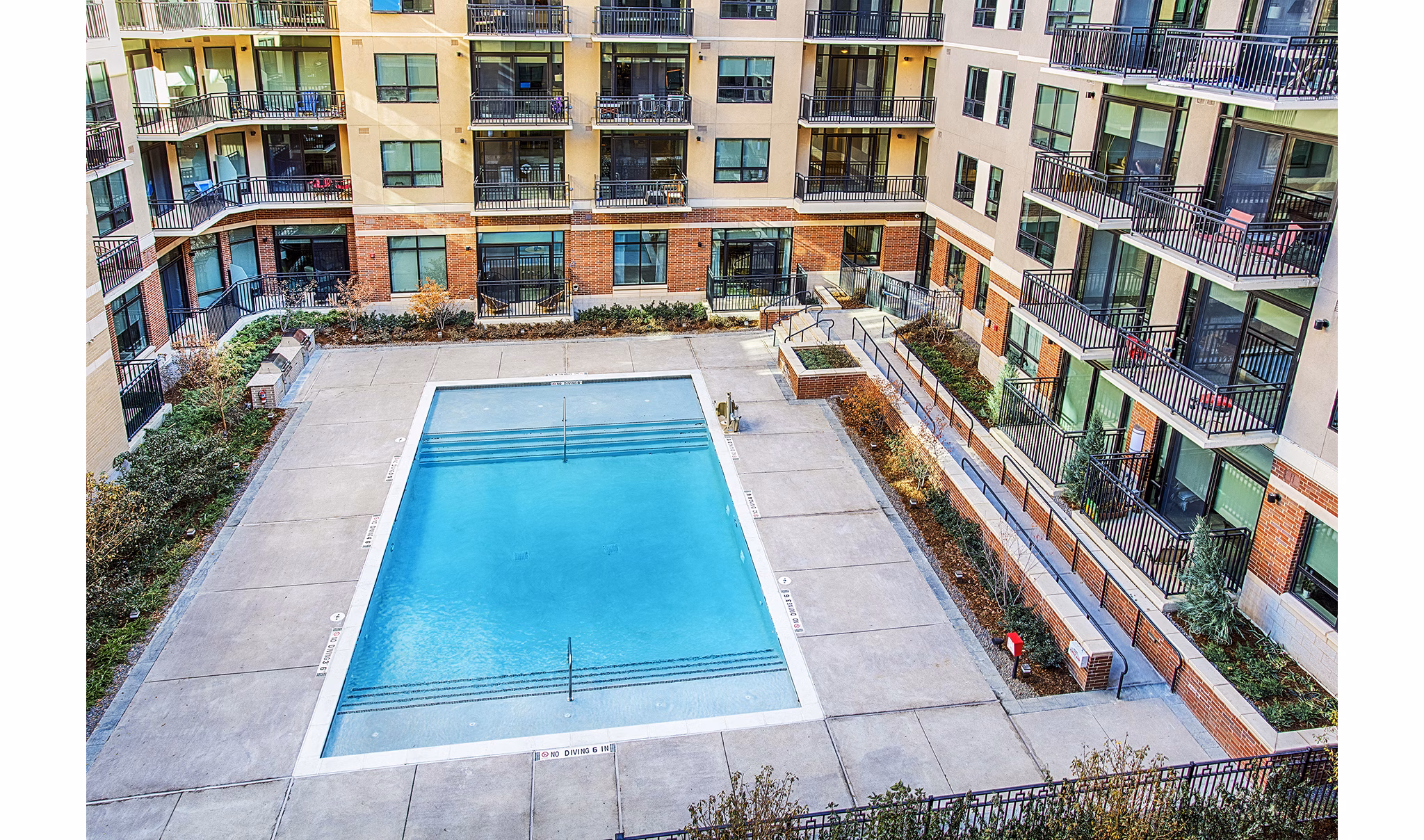 Relaxing pool with lounge chairs at Raleigh at Sloans Lake Apartments