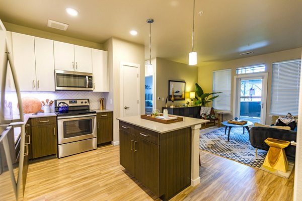 Kleineitze: Modern kitchen with stainless steel appliances at The Tenzing Apartments