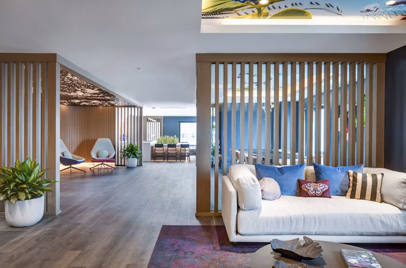 Elegant clubhouse featuring modern decor at Bower Apartments
