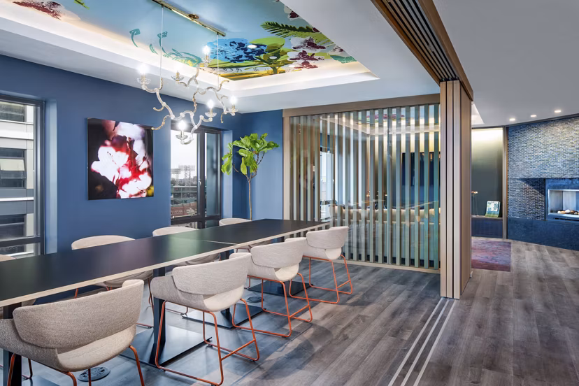 Clubhouse featuring contemporary design and comfortable seating areas at Bower Apartments