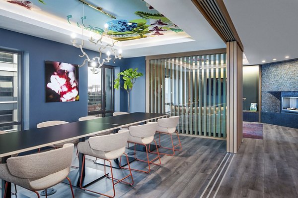 Clubhouse featuring contemporary design and comfortable seating areas at Bower Apartments