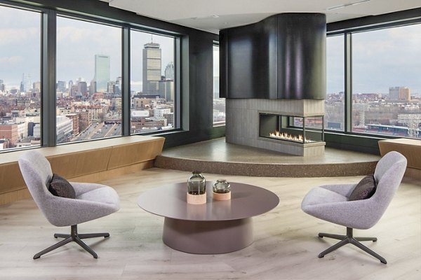 Modern clubhouse with stylish decor at Bower Apartments, perfect for social gatherings and relaxation
