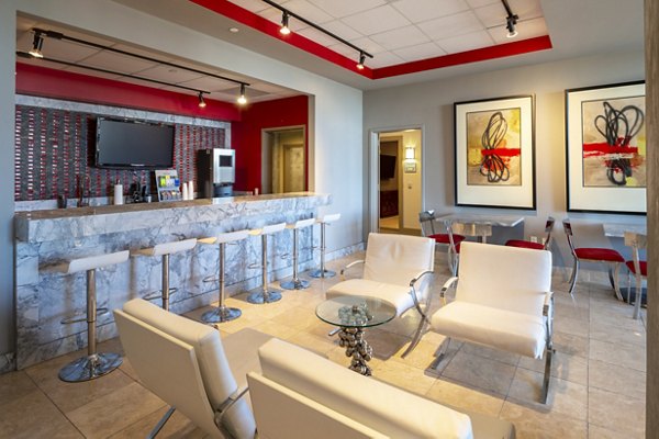 Clubhouse with modern decor at The Museum Tower Apartments in Chicago, offering luxury amenities for residents to enjoy