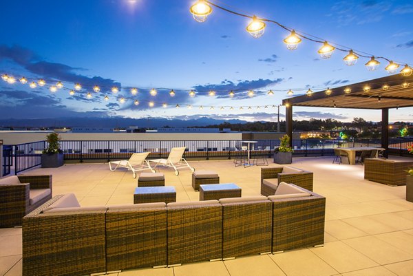 Rooftop deck at South Main Station Apartments: Scenic views and outdoor seating