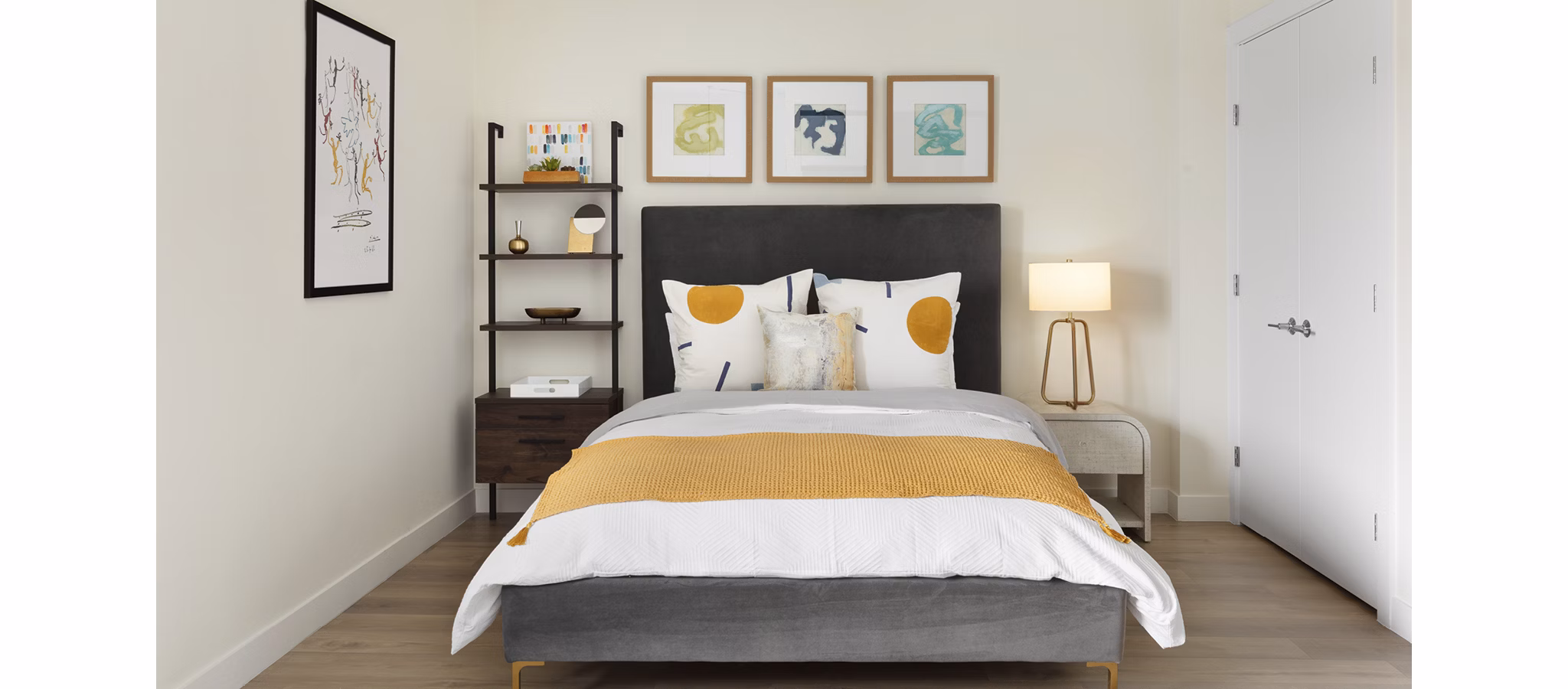 Spacious bedroom with elegant decor at Hamilton Cove Apartments, a luxury community