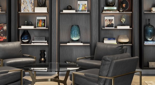 Clubhouse with designer furnishings and vibrant decor at Hamilton Cove Apartments