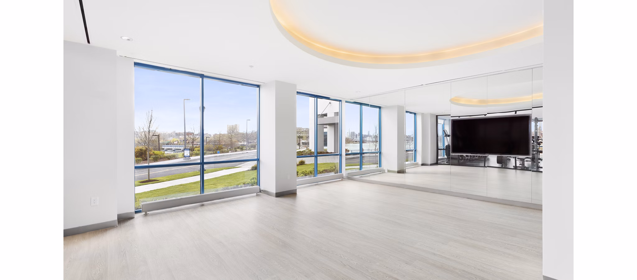 Modern yoga/spin studio at Hamilton Cove Apartments with state-of-the-art equipment for fitness enthusiasts