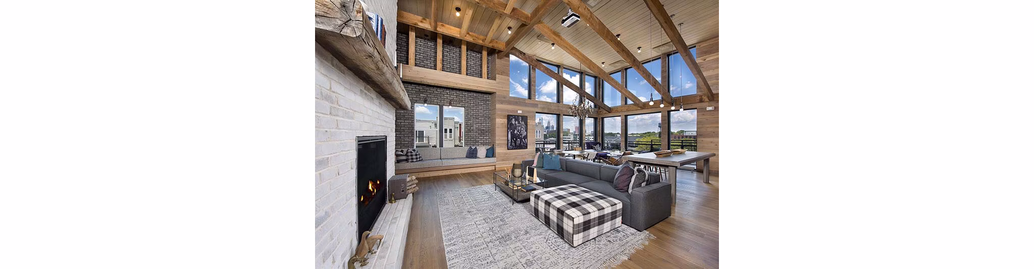 Modern clubhouse with vibrant interiors at The Penrose Apartments, offering luxury amenities and social spaces for residents