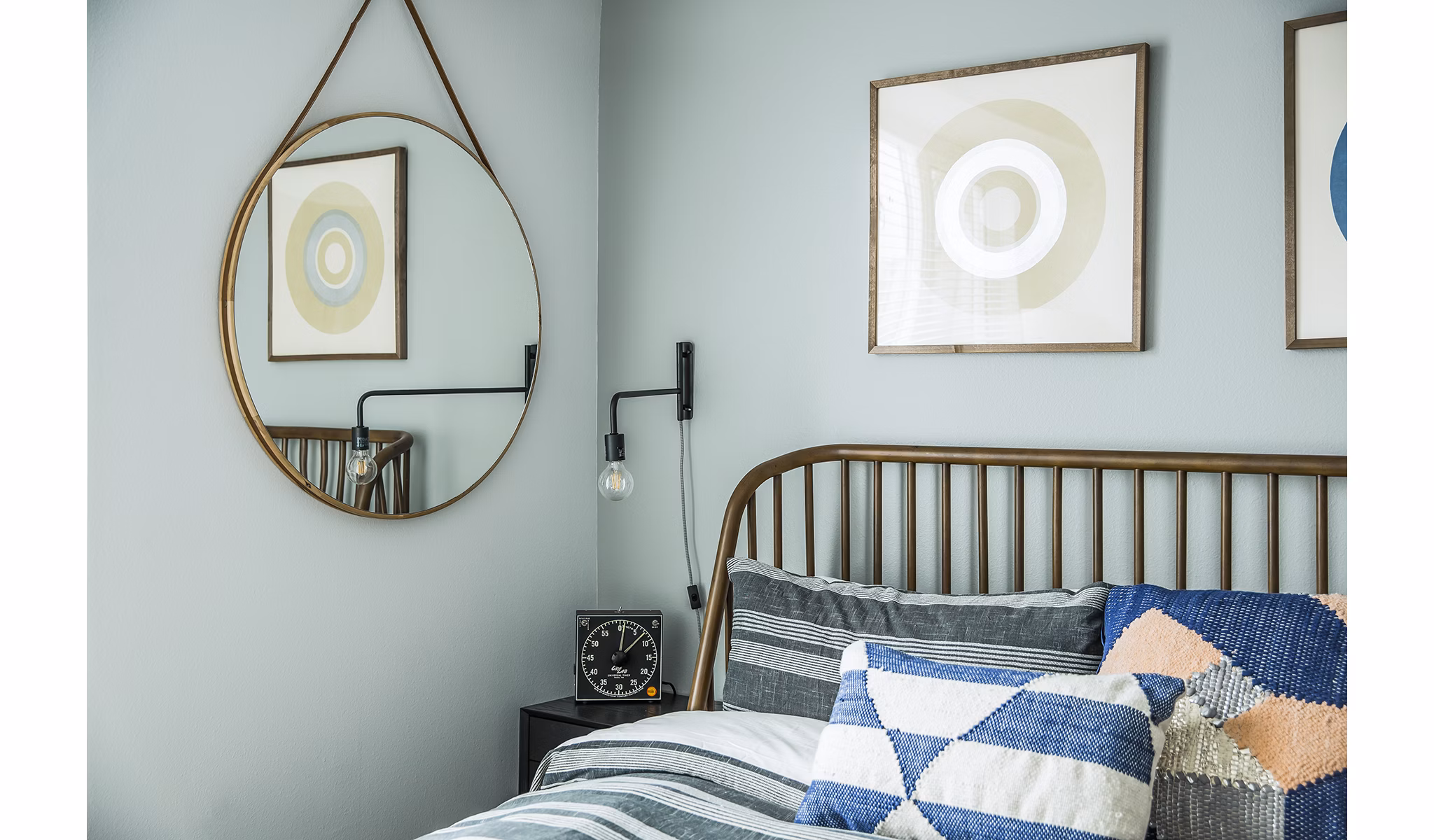 Stylish bedroom with elegant decor at The Griffith Apartments in downtown Bellevue