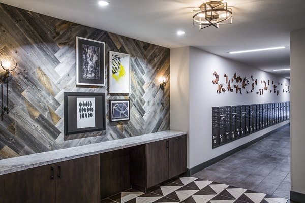 Mail room at The Griffith Apartments with secure package lockers