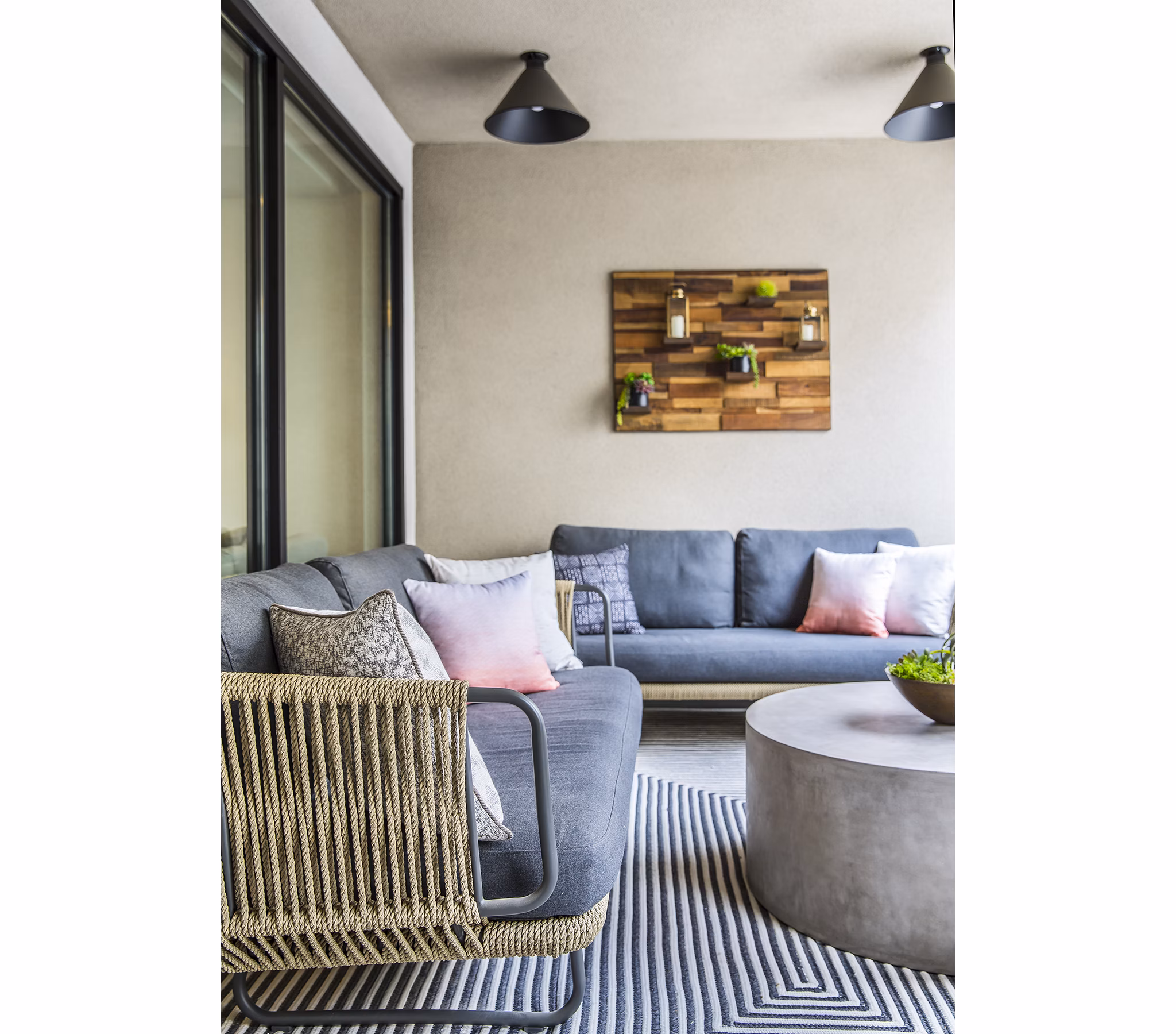 Private patio with stylish seating at The Griffith Apartments