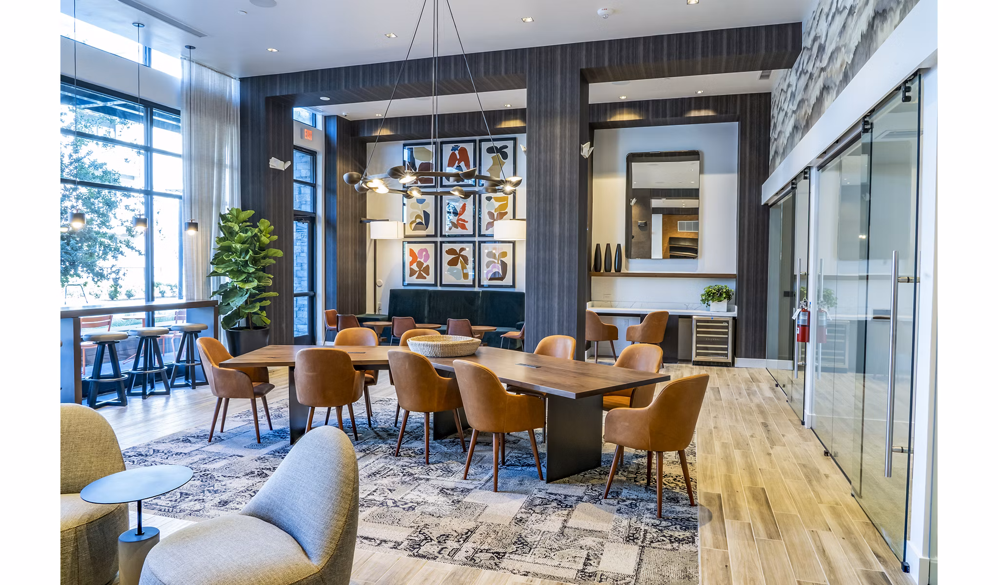 Elegant clubhouse lobby with modern decor at The Asher Apartments, offering luxury apartment living in an inviting setting